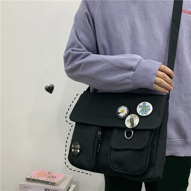 Canvas Diagonal Cross Bag Youth Fashion Casual Version Ladies Large Capacity Shoulder Bag Solid Color Women Messenger Bags