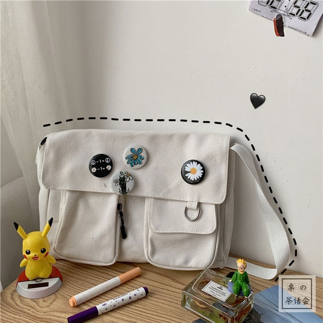 Canvas Diagonal Cross Bag Youth Fashion Casual Version Ladies Large Capacity Shoulder Bag Solid Color Women Messenger Bags