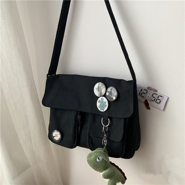 Canvas Diagonal Cross Bag Youth Fashion Casual Version Ladies Large Capacity Shoulder Bag Solid Color Women Messenger Bags