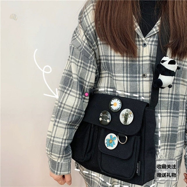 Canvas Diagonal Cross Bag Youth Fashion Casual Version Ladies Large Capacity Shoulder Bag Solid Color Women Messenger Bags