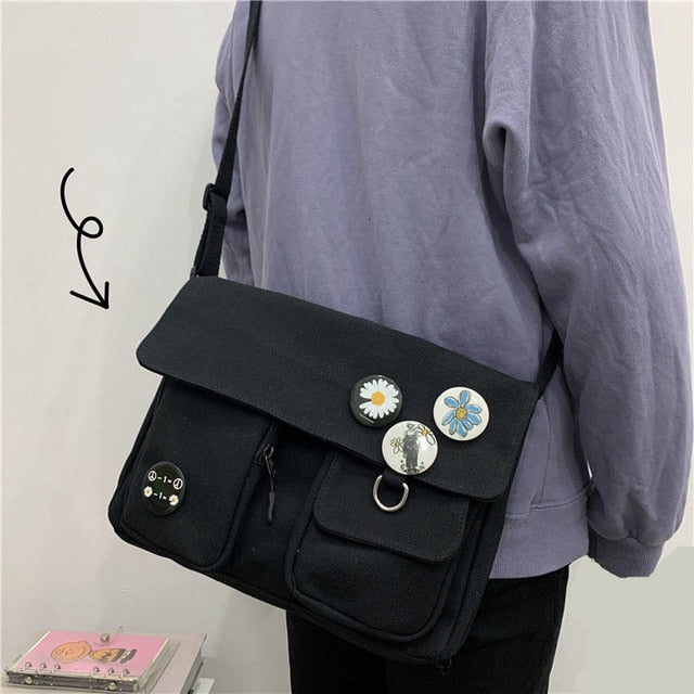 Canvas Diagonal Cross Bag Youth Fashion Casual Version Ladies Large Capacity Shoulder Bag Solid Color Women Messenger Bags